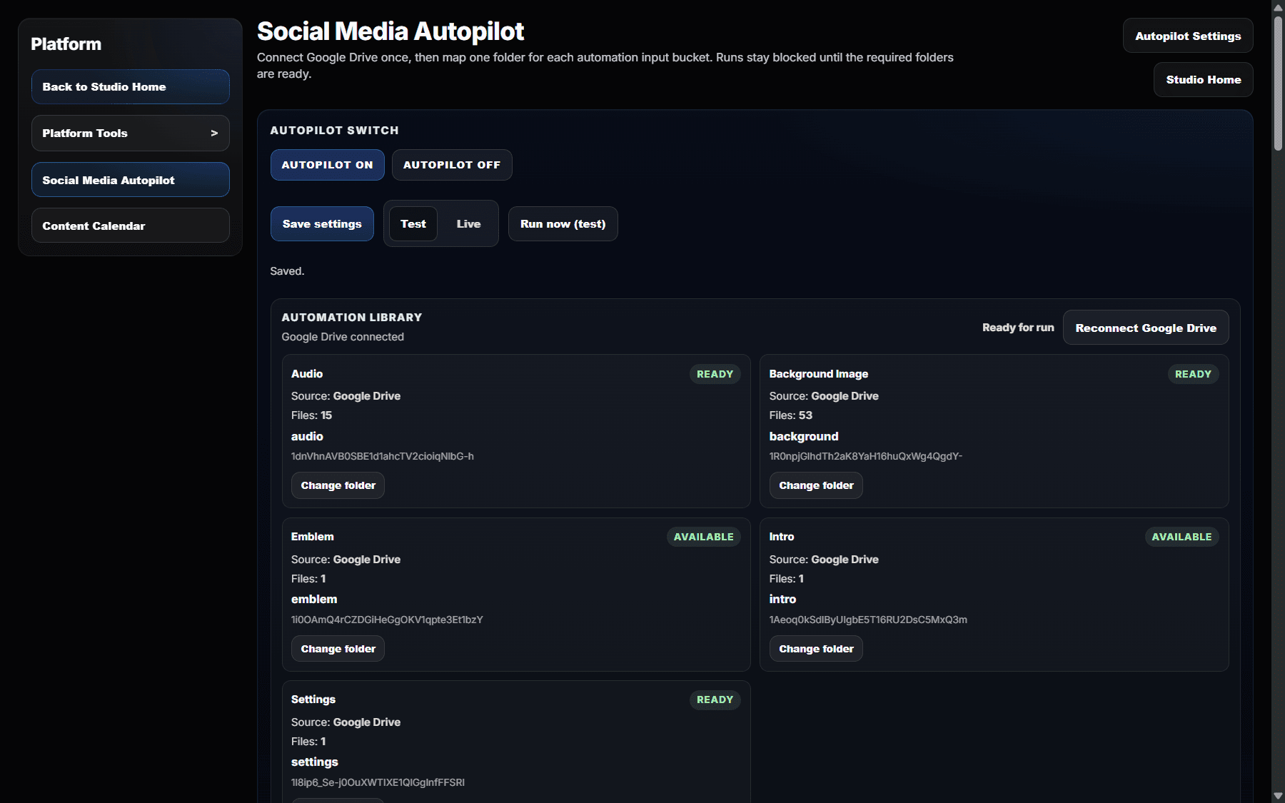 Sonides Autopilot dashboard with scheduling and multi-platform publishing